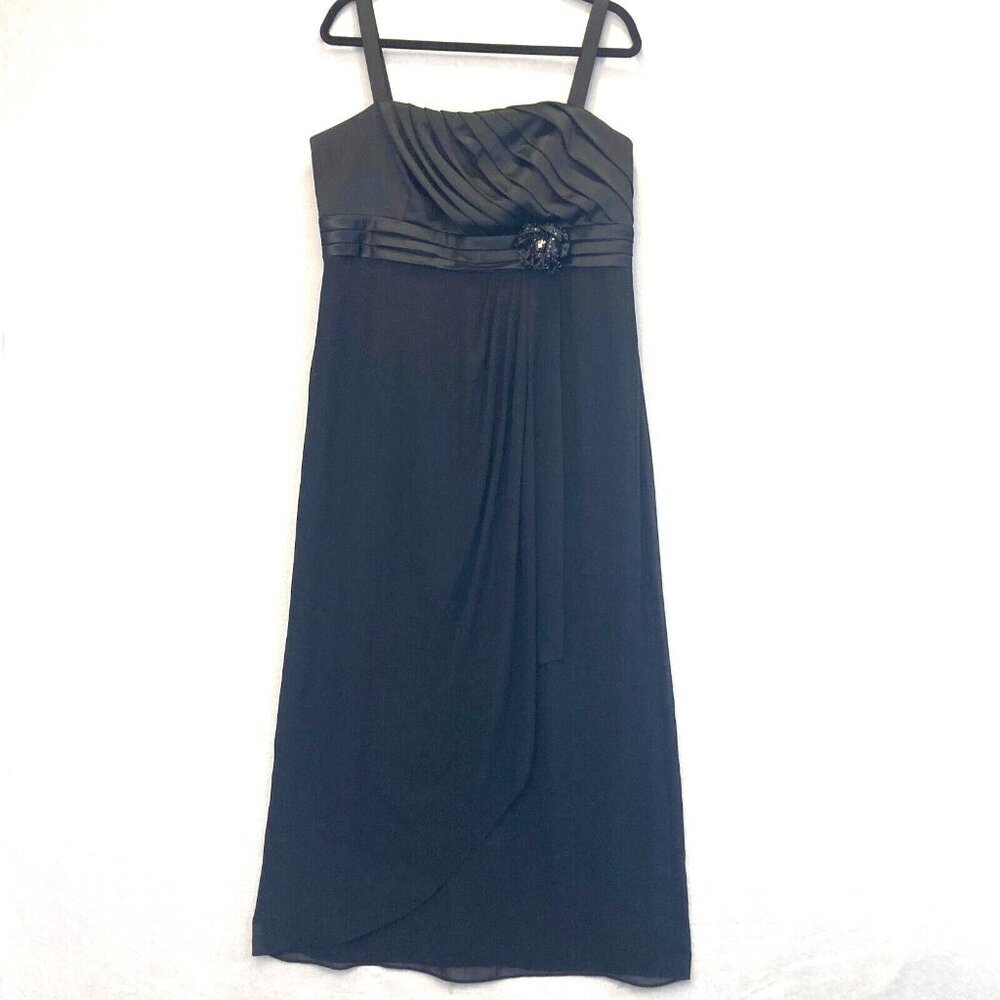R&M Richards‎ Chiffon Evening Dress Gown Sz 16 Empire Waist Black Formal Wedding